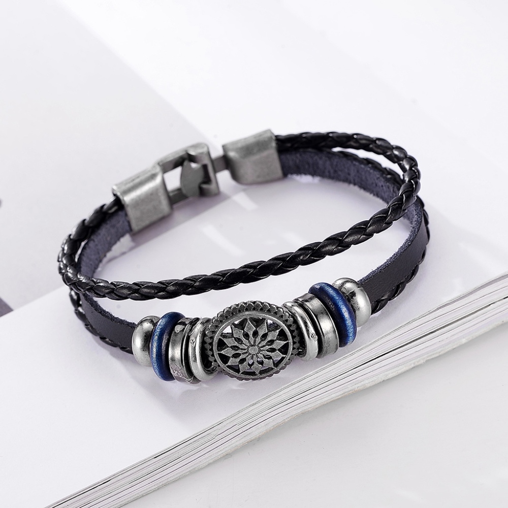 Vintage Compass Charm Multilayer Leather Bracelet - Picture 4 of 8